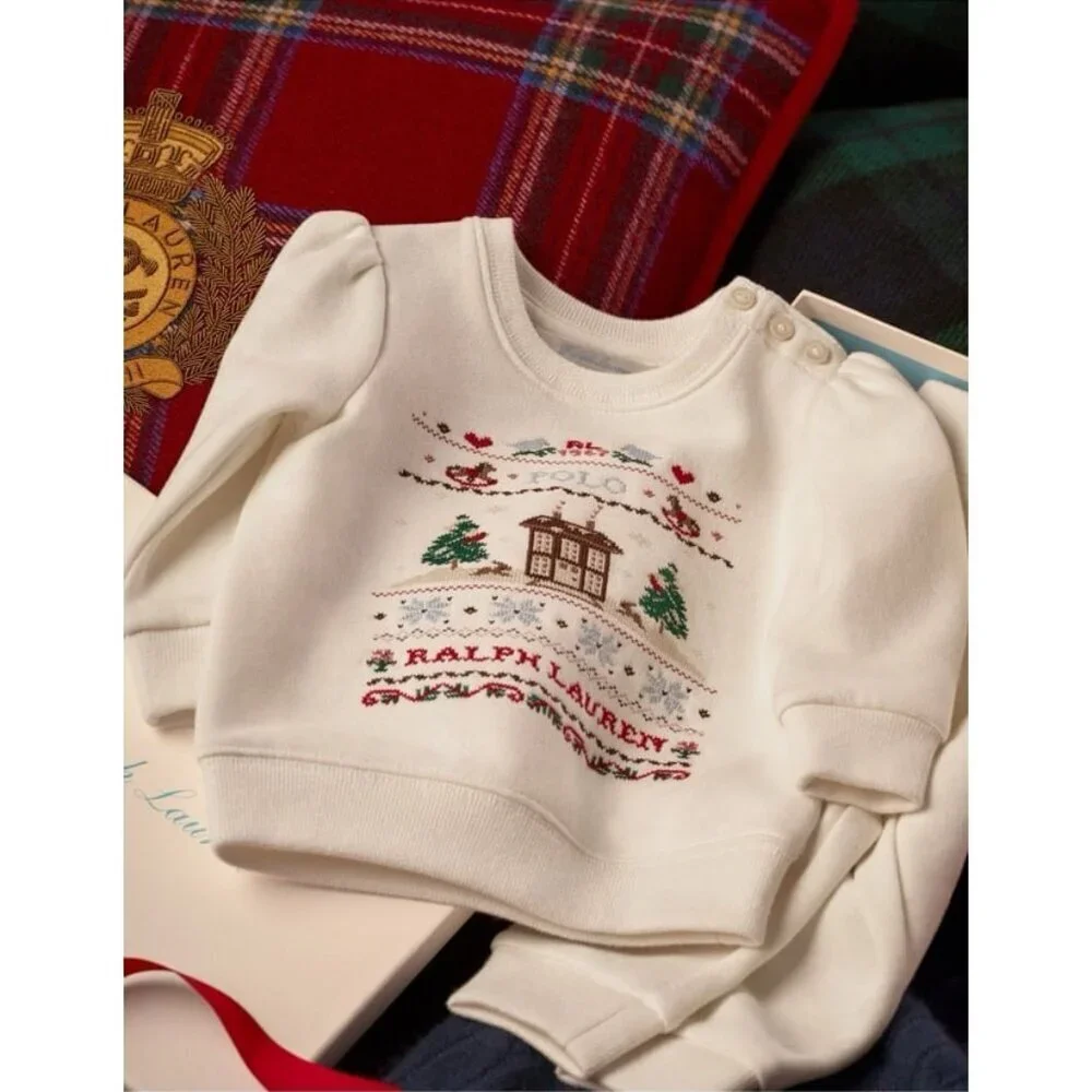 Ralph Lauren Embroidered Fleece Holiday Sweatshirt